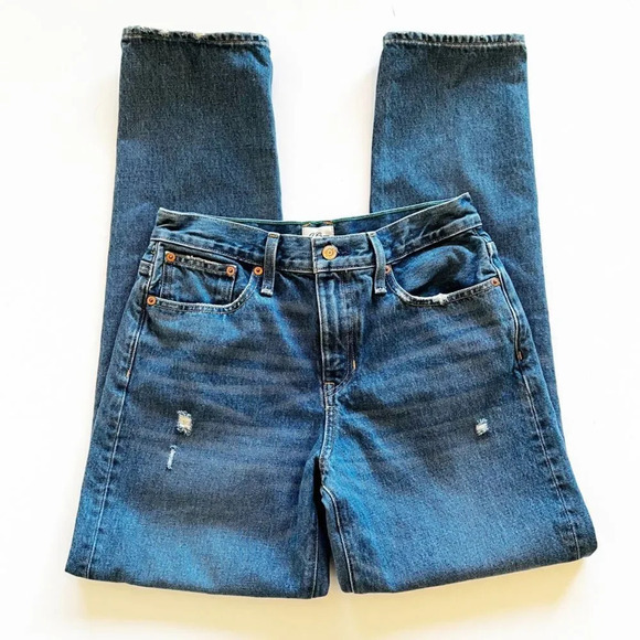 J Crew Slouchy Boyfriend Jeans 26 Tall Medium Wash Distressed Patches Embroidery - Picture 5 of 12